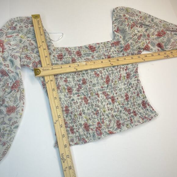 Love Tree Floral Blouse XS-S Coquette Fairy Boho Regency Victorian Peasant Top - Picture 4 of 8